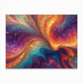 Abstract Fluid Art Background In Vibrant Purple, Orange, Blue, And Pink Hues With Flowing, Swirling Patterns Canvas Print