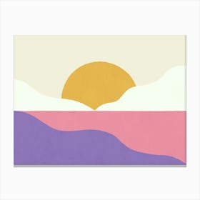 Sunset Island Beach Sky Horizon Graphic Abstract Landscape Bold Vibrant Colors - Yellow Pink Purple Violet Canvas Print