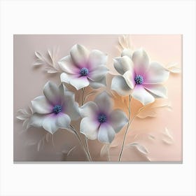 Three White Flowers On A Pink Background Canvas Print