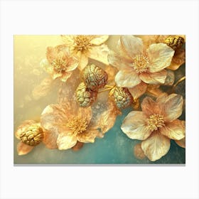 Golden Floral Background, Abstract Vintage Flower Design 1 Canvas Print