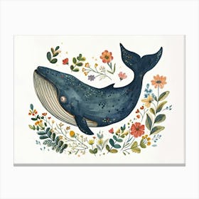 Little Floral Blue Whale 1 Canvas Print
