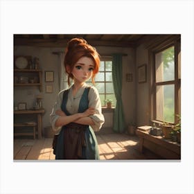 A Young Woman With Red Hair Stands In A Cozy Room With A Window, Creating A Warm And Inviting Atmosphere Canvas Print