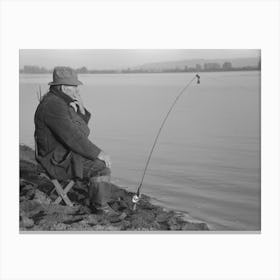 Fisherman On Banks Of Columbia River, Cowlitz County, Washington By Russell Lee 2 Canvas Print
