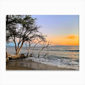 Sunset On A Beach At The Side Of The Road In Maui (Hawaii Series) Canvas Print