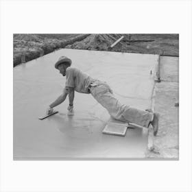Smoothing Concrete Floor At Migrant Camp Under Construction At Sinton, Texas By Russell Lee 1 Canvas Print