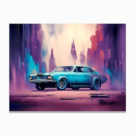 Blue Car In The City Canvas Print