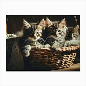 Kittens In A Basket 1 2 Canvas Print