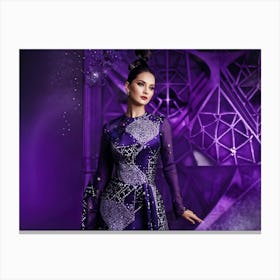 Regal Woman Enveloped In Noble Purple Hues Standing Amidst A Dreamy Geometric Pattern That Radiates Canvas Print