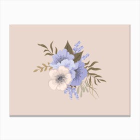 Blue Flowers On A Beige Background Canvas Print