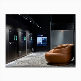 Modern Travel Lockers Featuring Fingerprint And Facial Recognition Technology Sleek Black With Led Canvas Print