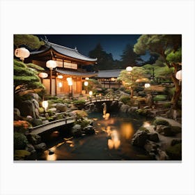 Japanese Garden At Night Paintings Art Print Canvas Print