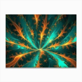 A Vibrant And Abstract Fractal Design Featuring Swirling, Intricate Patterns Of Teal And Orange, Creating A Dynamic And Eye Catching Image Canvas Print