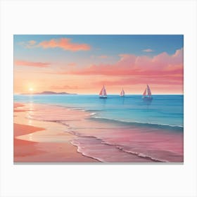 Sunset On The Beach Paintings Art Print 9 Canvas Print