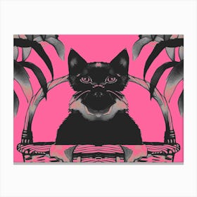 Black Kitty Cat Meow Pink 1 Canvas Print