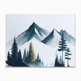 Mountain And Forest In Minimalist Watercolor Horizontal Composition 77 Canvas Print