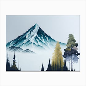 Mountain And Forest In Minimalist Watercolor Horizontal Composition 424 Canvas Print
