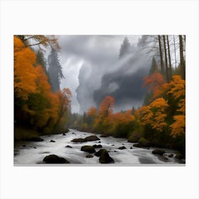 Fall Time Along The Estacada River-2 Canvas Print