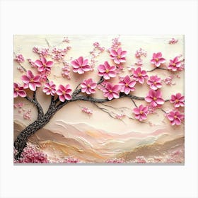 3d Picture Of A Tree With Pink Flowers Background 4 Canvas Print