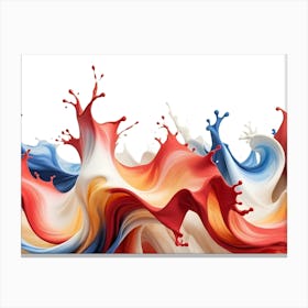 A Splash Of Blue, White, Red, And Orange Paint, Creating An Abstract Shape On A White Background Canvas Print