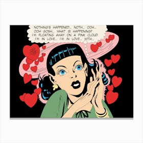 Pop Art Girl In Love, Flying Hearts Around Her Canvas Print