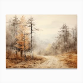 A Painting Of Country Road Through Woods In Autumn 11 Canvas Print