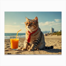 Cat Sitting On The Beach Canvas Print