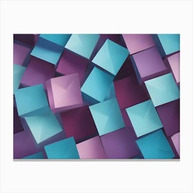 3d Rendering Of A Wall Of Colorful Cubes In Blue, Pink, And Purple, Creating A Playful And Abstract Pattern Canvas Print