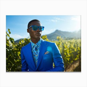 A Fashionable Businessman In A Playful Summer Setting His Sunglasses Reflecting The Mountain Filled 2 1 Canvas Print