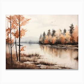 A Painting Of A Lake In Autumn 43 Canvas Print