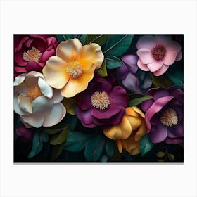 Art Pattern with Colorful Flowers Leaves 3d Artwork Canvas Print