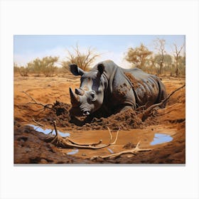 Black Rhinoceros Muddy Wallowing Realism 1 Canvas Print