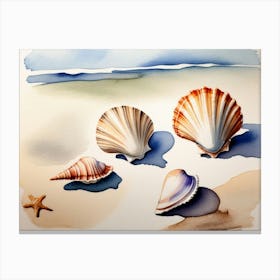 Seashells on the beach, watercolor painting 30 Canvas Print