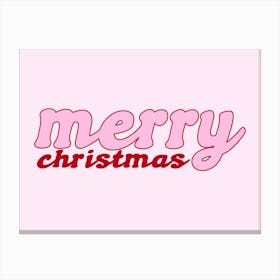 Merry Christmas Typography Pink and Red Canvas Print