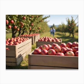 Crates Of Red Apples In An Orchard 12 Canvas Print