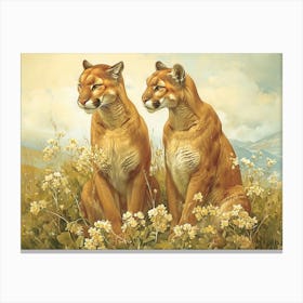 Floral Animal Illustration Puma 4 Canvas Print