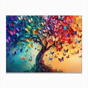 Vibrant Butterfly Tree With Colorful Hanging Leaves, 3d Abstract 1 Canvas Print