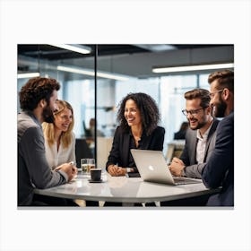 Energetic Team Of Adults Multi Cultural Melting Together In A Well Designed Modern Office Space B Canvas Print