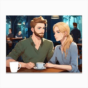 Couple In Cafe Canvas Print