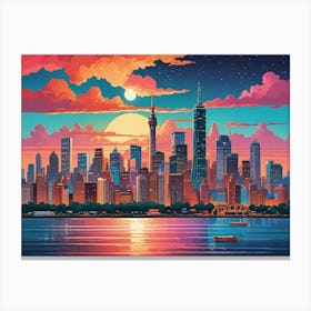 City Skyline At Sunset Canvas Print