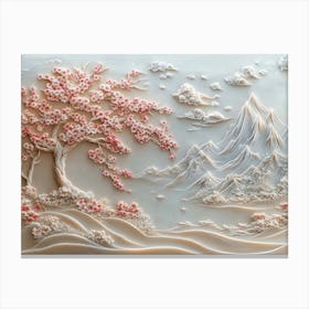 Beautiful Sakura Tree And Mountain 3d 4 Canvas Print