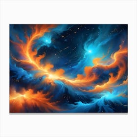 Abstract Cosmic Landscape With Swirling Clouds Of Orange And Blue Against A Starry Sky Canvas Print