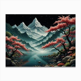 Cherry Blossoms In The Mountains Canvas Print