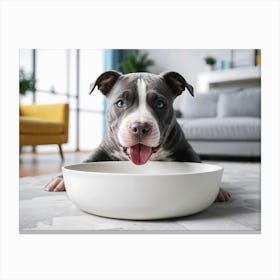 Pit bull Dog Eating From A Bowl 1 Canvas Print