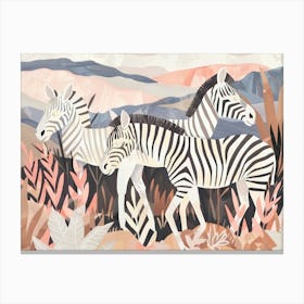 Zebras Tropical Jungle Illustration 3 Canvas Print