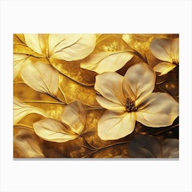 Golden Floral Background, Abstract Vintage Flower Design, Gold Nature 1 Canvas Print