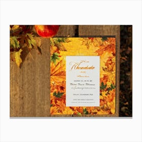 A Vintage Canadian Thanksgiving Invitation Spread Out On A Maple Wood Surface Bathed In The Warm (1) Canvas Print