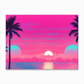 Sunset With Palm Trees 3 Canvas Print