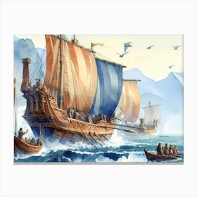 Viking Ships AI watercolor Canvas Print