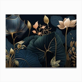 Elegant Deep Blue and Gold Botanical Canvas Print