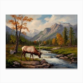 Elk By The Stream Canvas Print